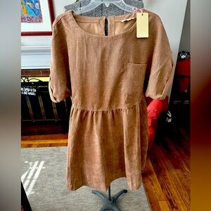 Entro Brown Short-Sleeved Short Corduroy Dress Size L